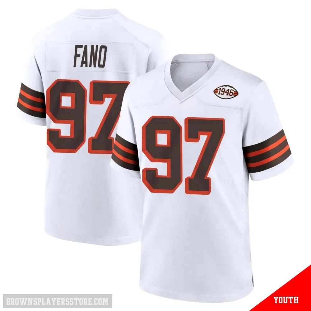 ＃97 Youth Logan Fano White Game Cleveland Browns 1946 Collection Alternate Jersey