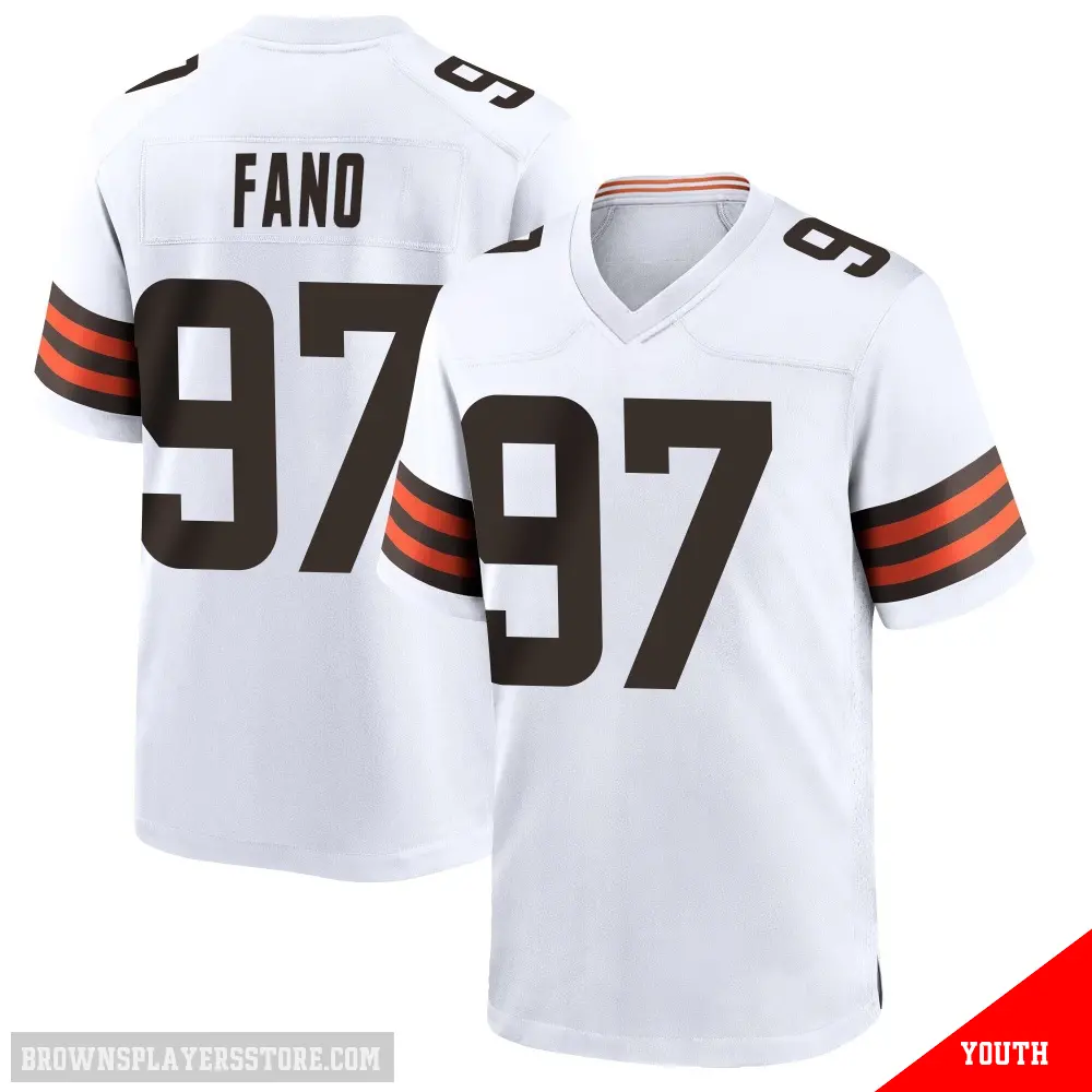 ＃97 Youth Logan Fano White Game Cleveland Browns Jersey