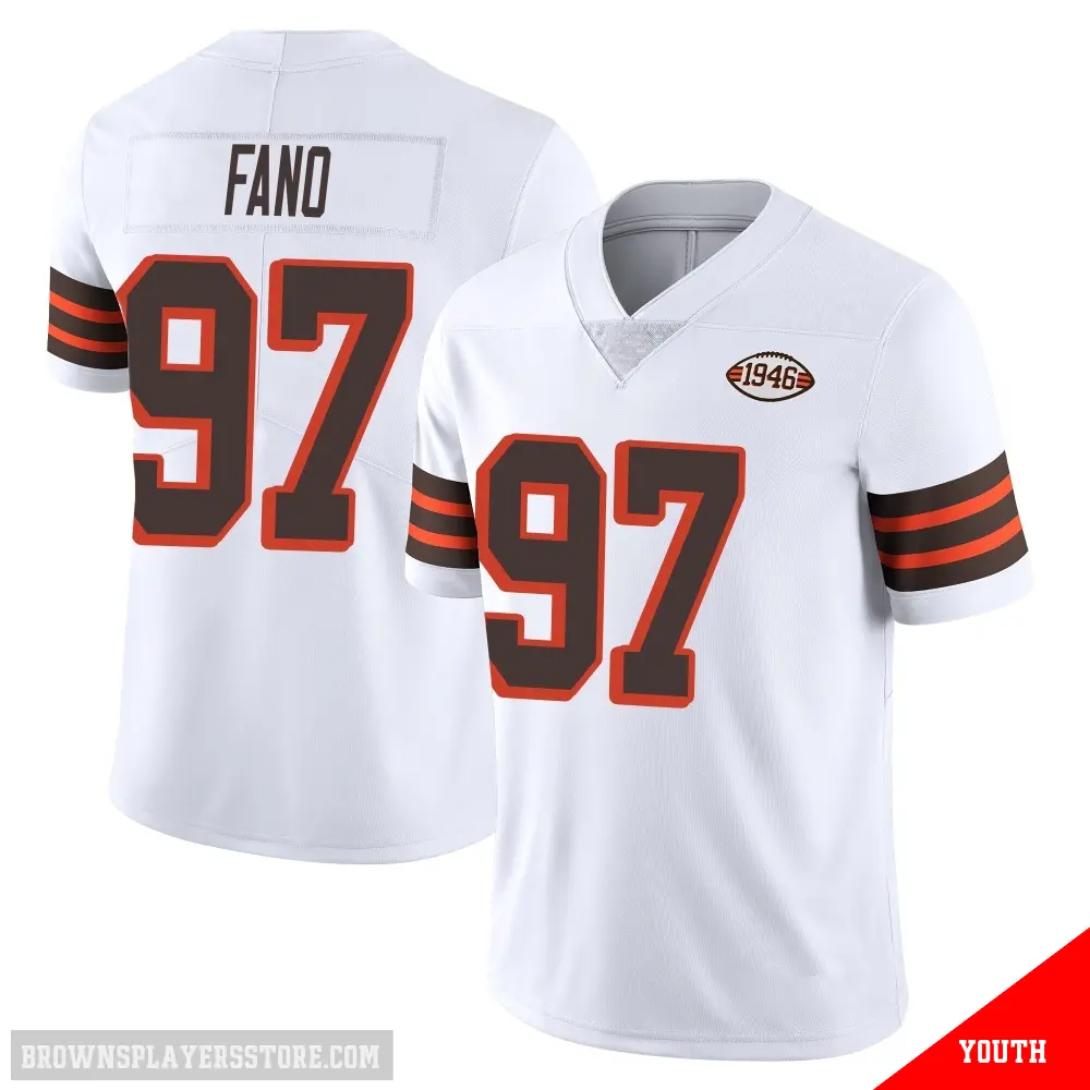 ＃97 Youth Logan Fano White Limited Cleveland Browns Vapor 1946 Collection Alternate Jersey