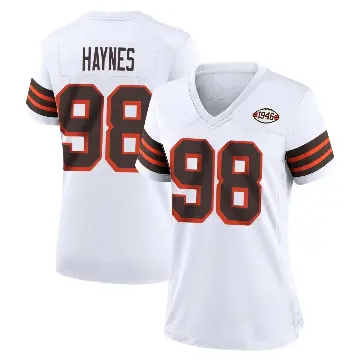 ＃98 Women's Marcus Haynes White Game Cleveland Browns 1946 Collection Alternate Jersey