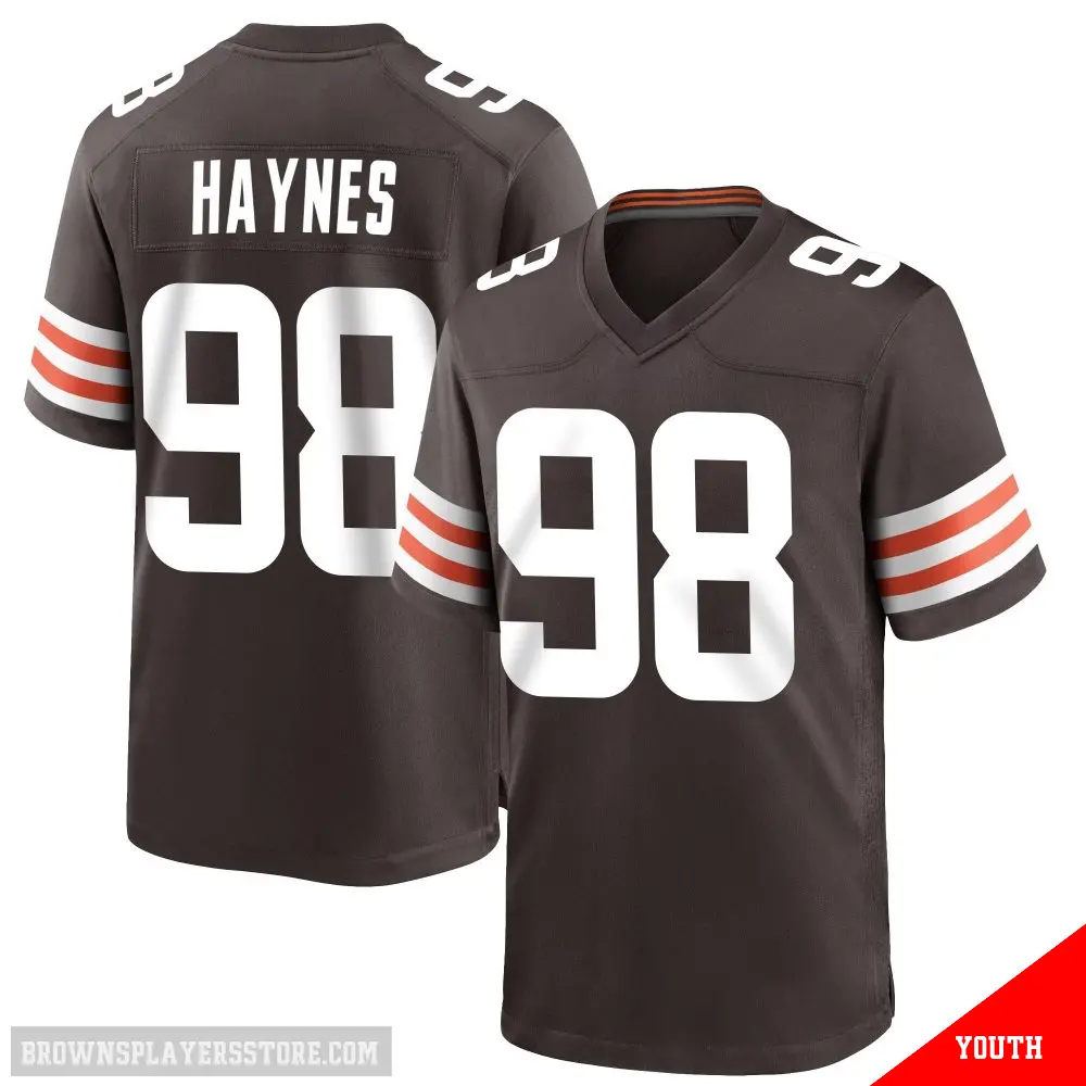 ＃98 Youth Marcus Haynes Brown Game Cleveland Browns Team Color Jersey