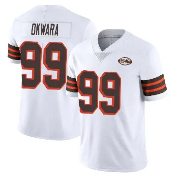 ＃99 Men's Julian Okwara White Limited Cleveland Browns Vapor 1946 Collection Alternate Jersey