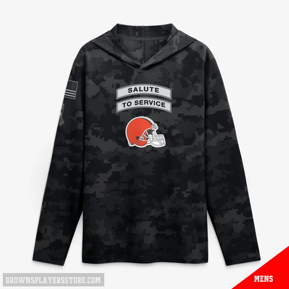Men's Black Cleveland Browns 2026 Salute to Service Sideline Lightweight Hooded Dri-FIT Long Sleeve Top