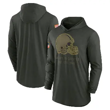 Men's Green Cleveland Browns Forest 2025 Salute to Service Sideline Lightweight Long Sleeve Hooded Pullover T-Shirt