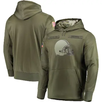 Men's Olive Cleveland Browns 2018 Salute to Service Sideline Therma Performance Pullover Hoodie