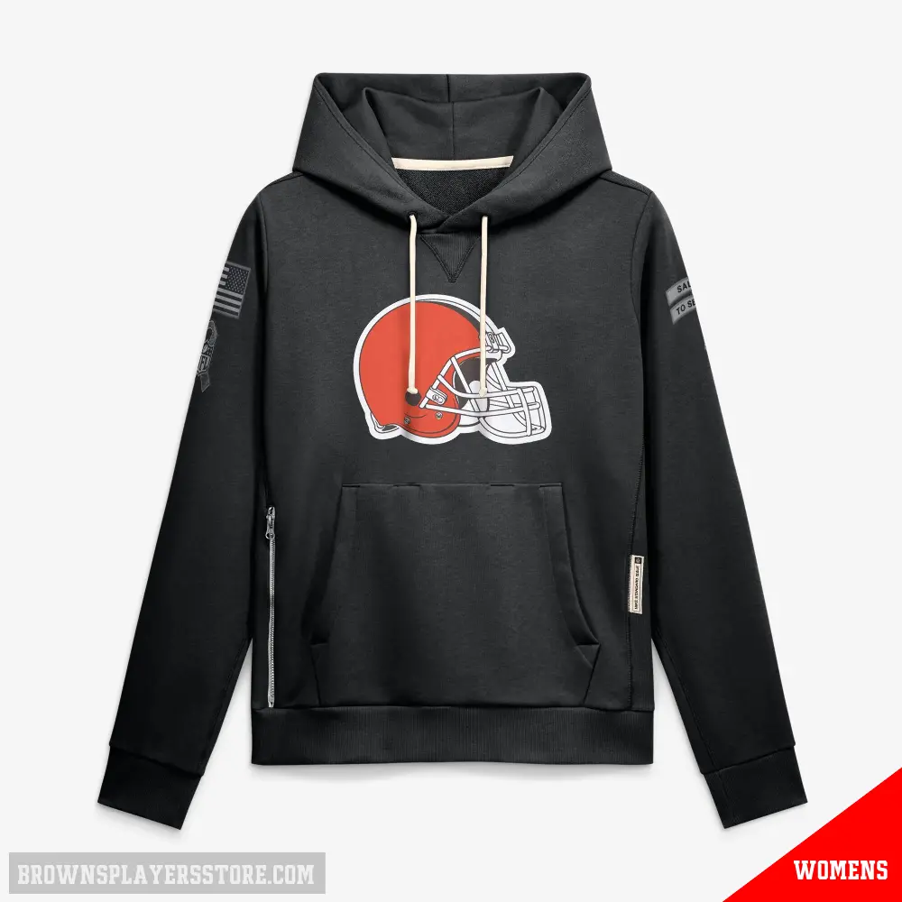 Women's Black Cleveland Browns 2026 Salute to Service Sideline Dri-FIT Pullover Hoodie