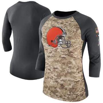 Women's Camo/Charcoal Legend Cleveland Browns Salute to Service 2017 Three-Quarter Raglan Sleeve T-Shirt