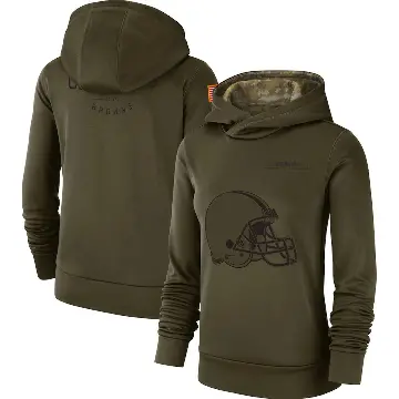Women's Olive Cleveland Browns 2018 Salute to Service Team Logo Performance Pullover Hoodie