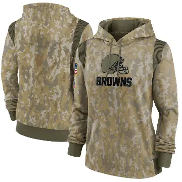 Women's Olive Cleveland Browns 2021 Salute to Service Therma Performance Pullover Hoodie