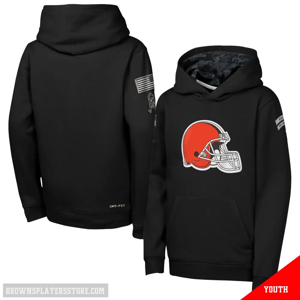 Youth Black Cleveland Browns 2026 Salute to Service Club Fleece Pullover Hoodie