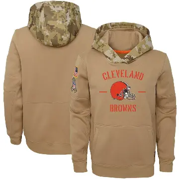 Youth Cleveland Browns Khaki 2019 Salute to Service Therma Pullover Hoodie
