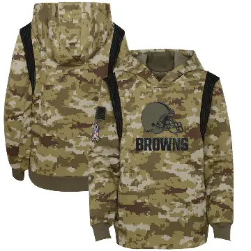 Youth Olive Cleveland Browns 2021 Salute to Service Therma Performance Pullover Hoodie