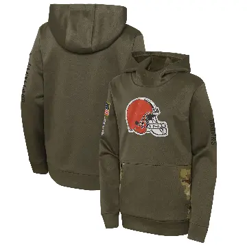 Youth Olive Cleveland Browns 2022 Salute to Service Performance Pullover Hoodie