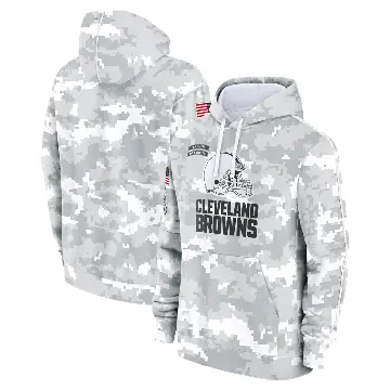Youth White/Gray Cleveland Browns 2024 Salute To Service Pullover Hoodie